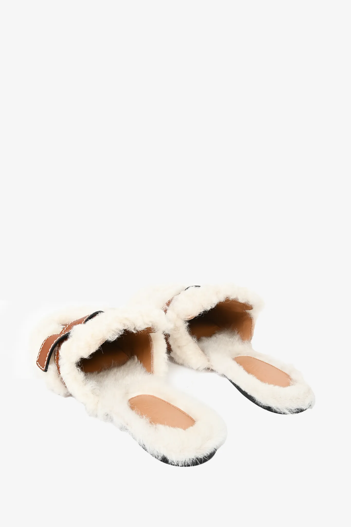 Loewe White Shearling Gate Mules Size 36