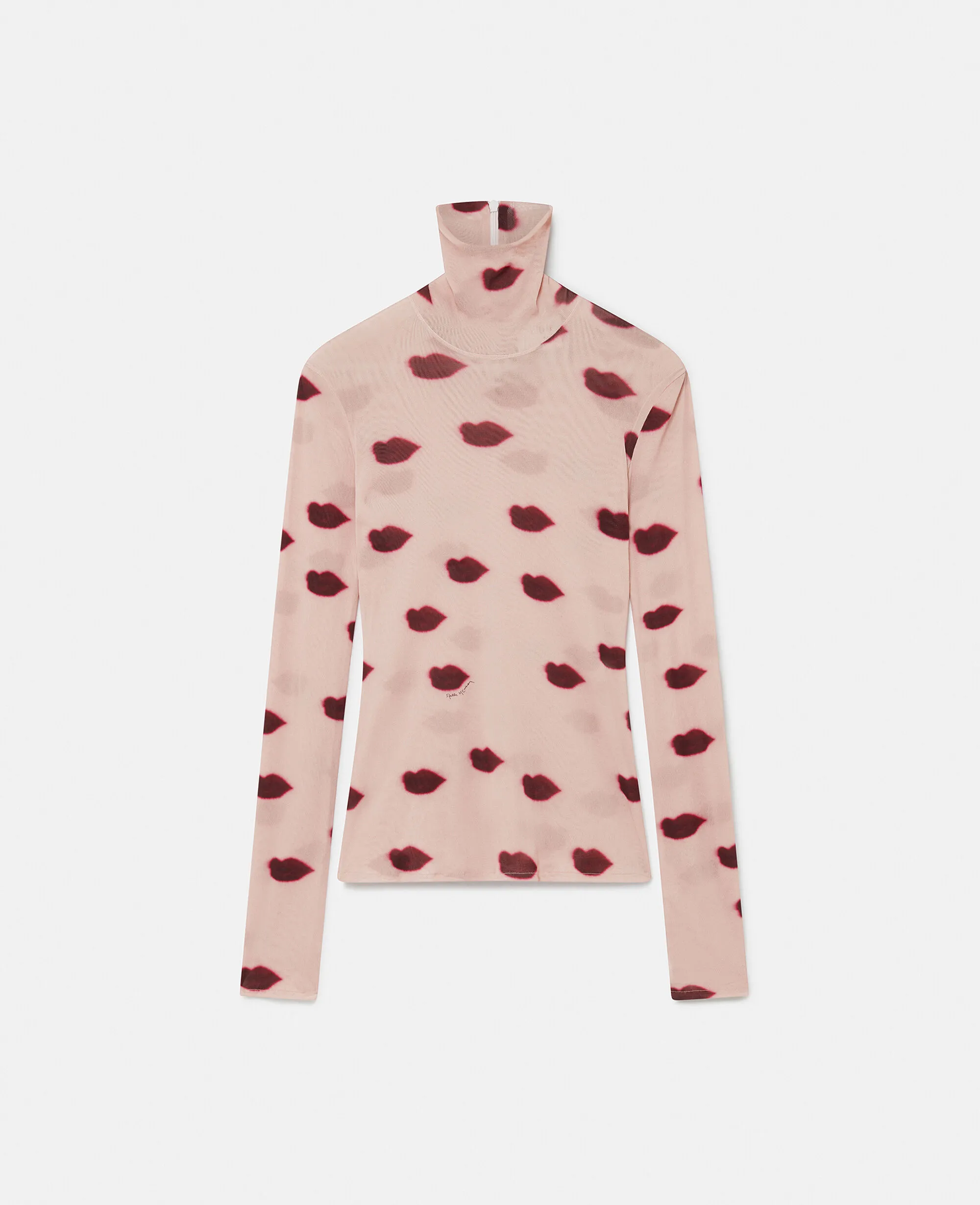 Long-Sleeve Lips Print Turtleneck Top