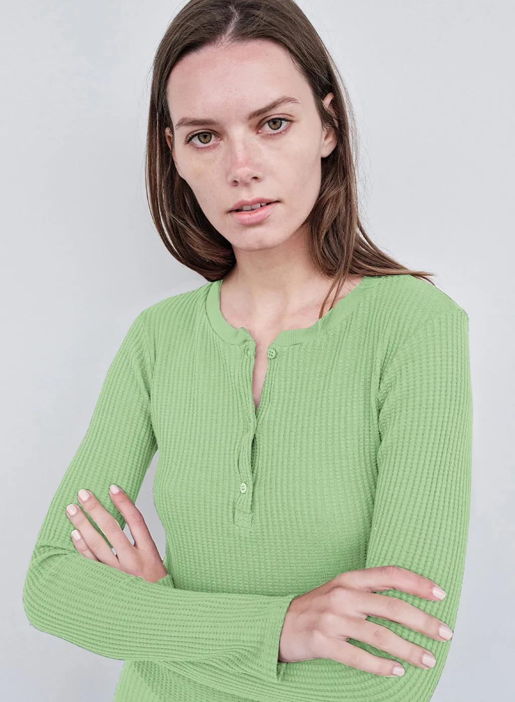 Luxe Thermal Henley Top in Wasabi