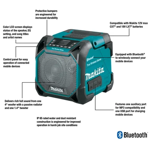 Makita 18V LXT® / 12V max CXT® Bluetooth® Job Site Speaker (tool only) XRM11