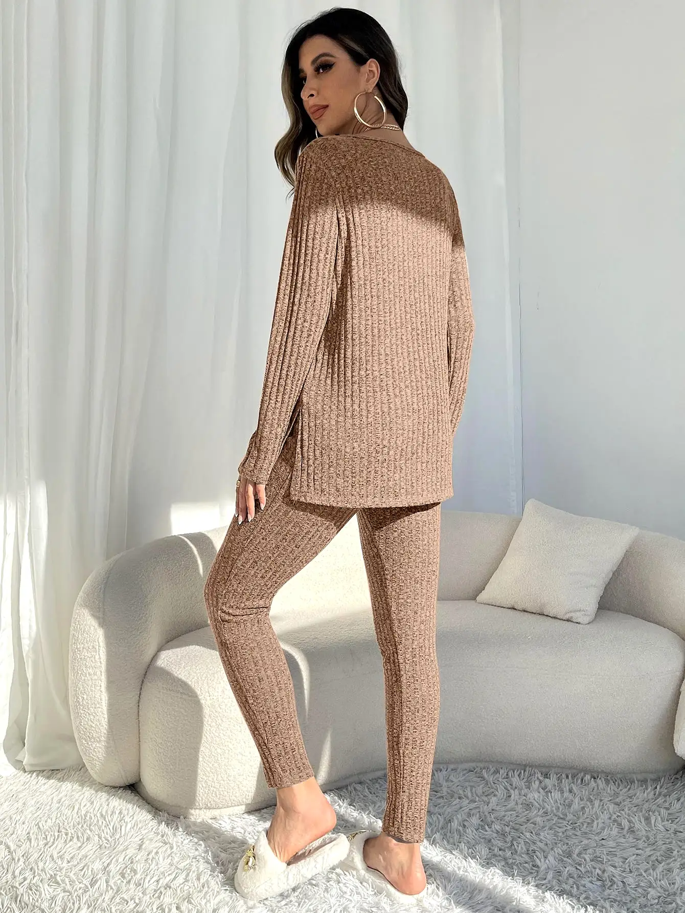 Marled Knit Split Hem Top Leggings Lounge Set