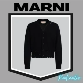 MARNI  |Black dishevelled cotton cardigan