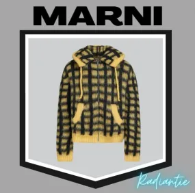 MARNI  |Yellow checked mohair hooded cardigan