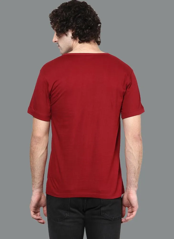 Maroon Basic V-Neck Henley Collar T-Shirt