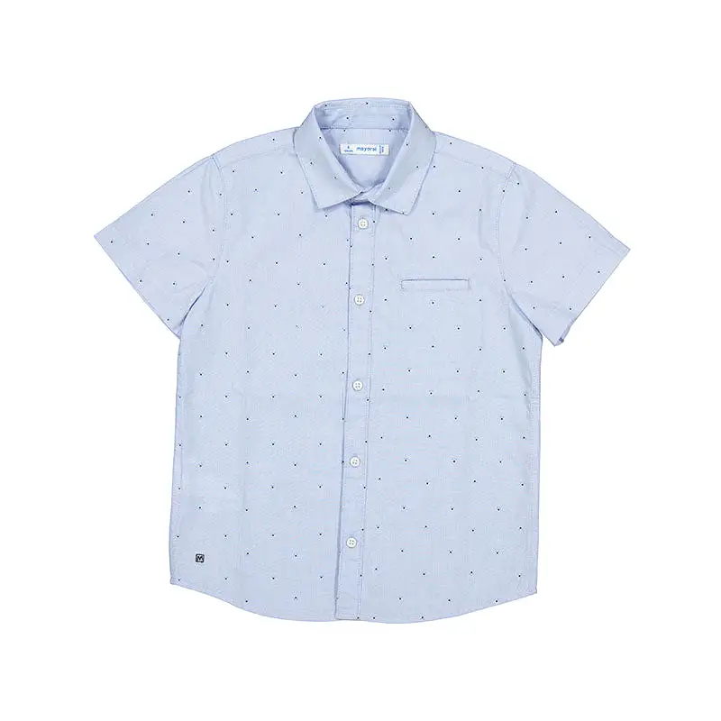 Mayoral Mini Micropatterned Short Sleeve Dress Shirt_Blue 3163