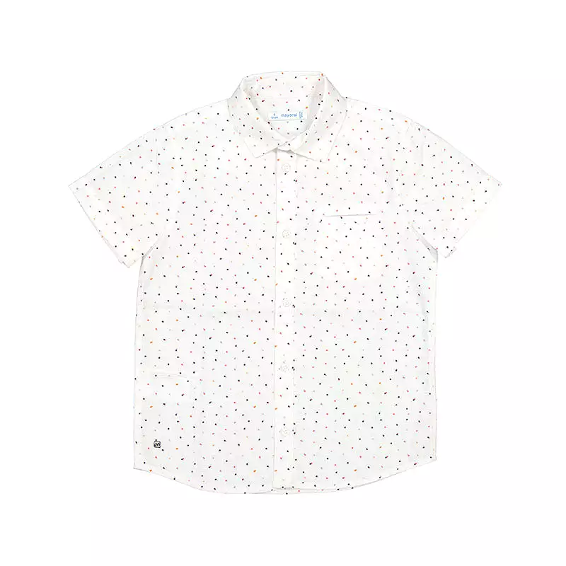 Mayoral Mini Micropatterned Short Sleeve Dress Shirt_White 3163