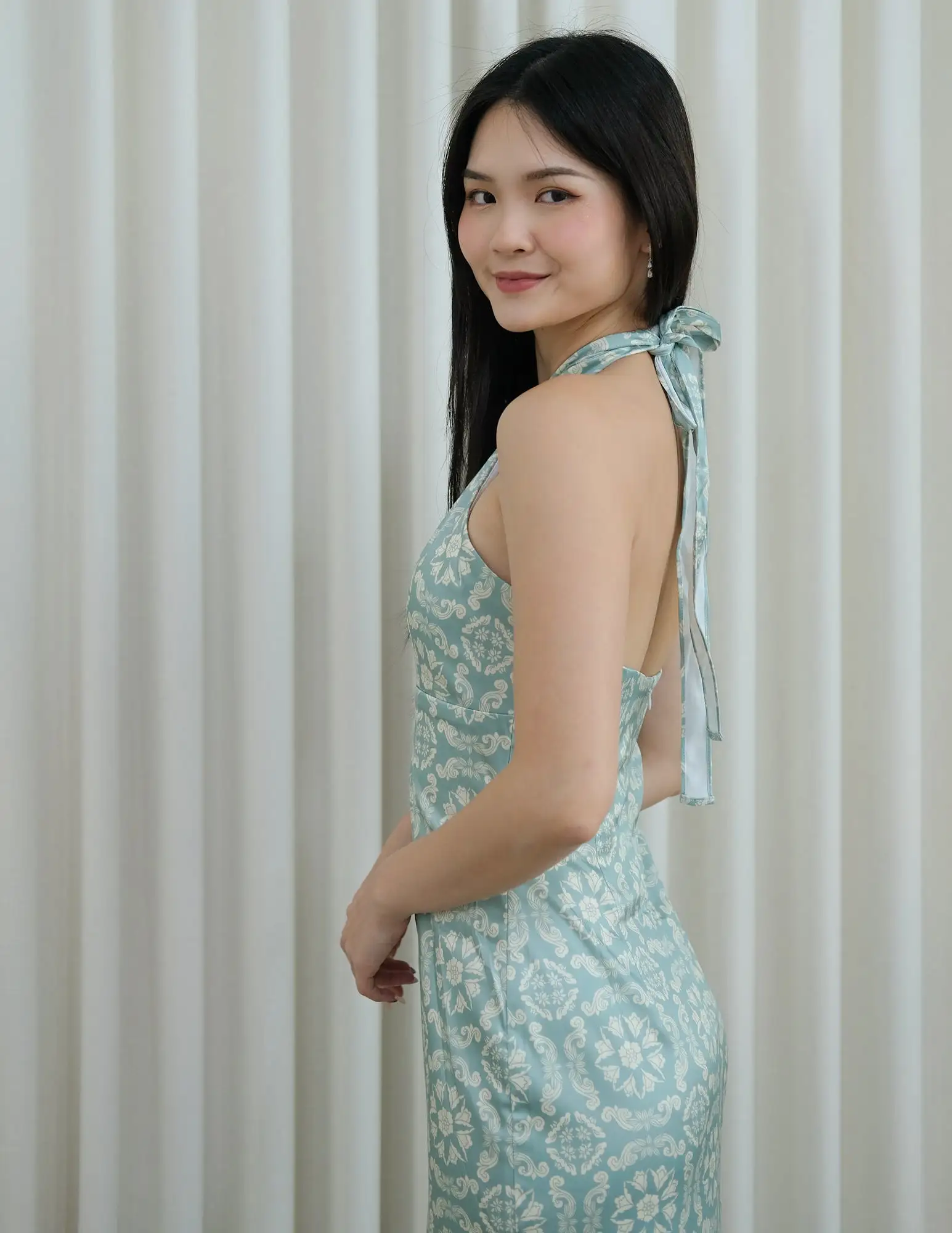 Mei Padded Halter Dress in Green