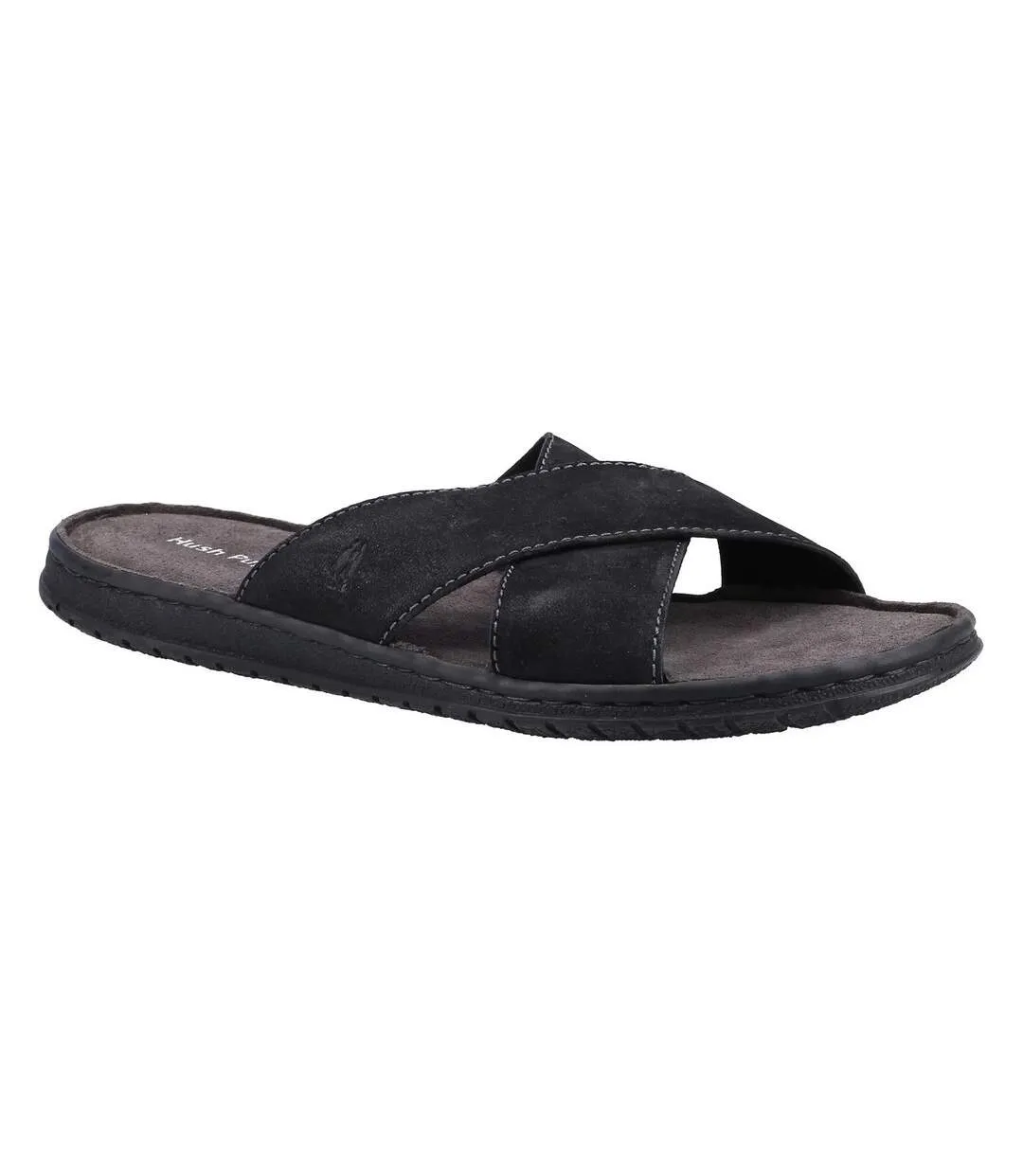 Mens nile crossover leather sandals black Hush Puppies