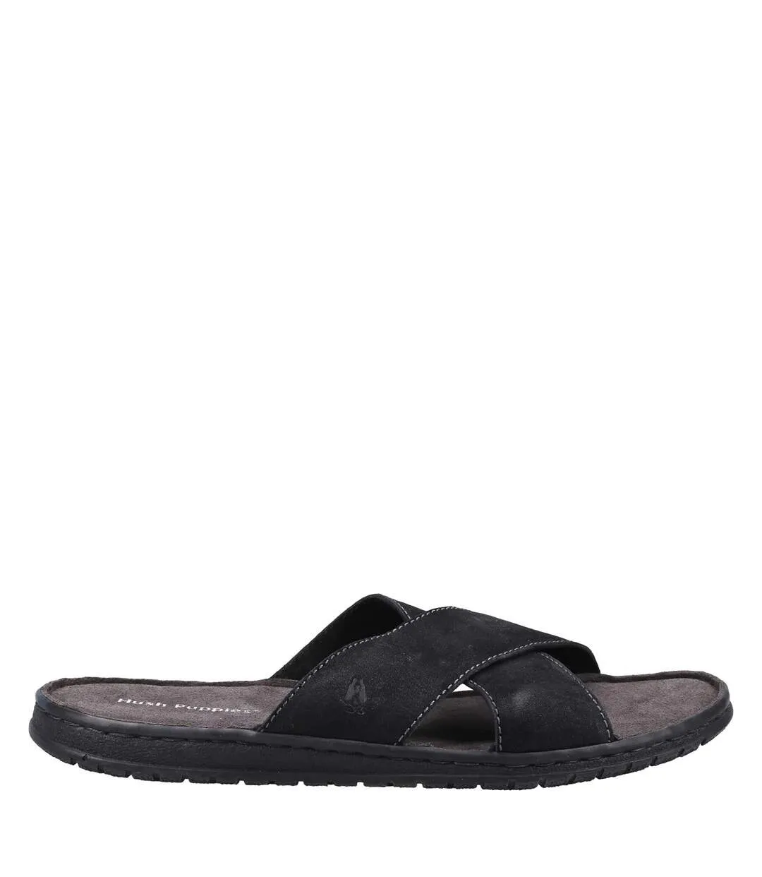 Mens nile crossover leather sandals black Hush Puppies