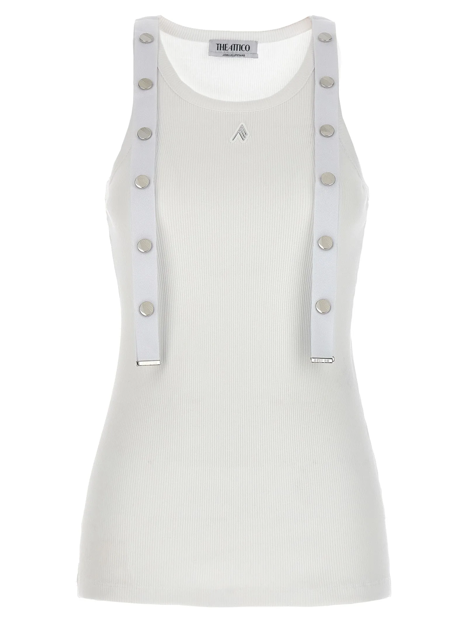 Metal Button Top Tops White