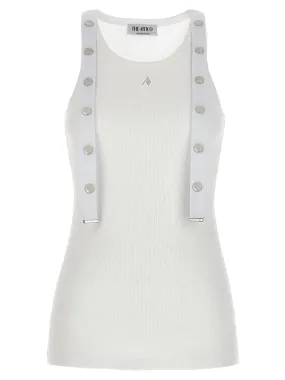 Metal Button Top Tops White