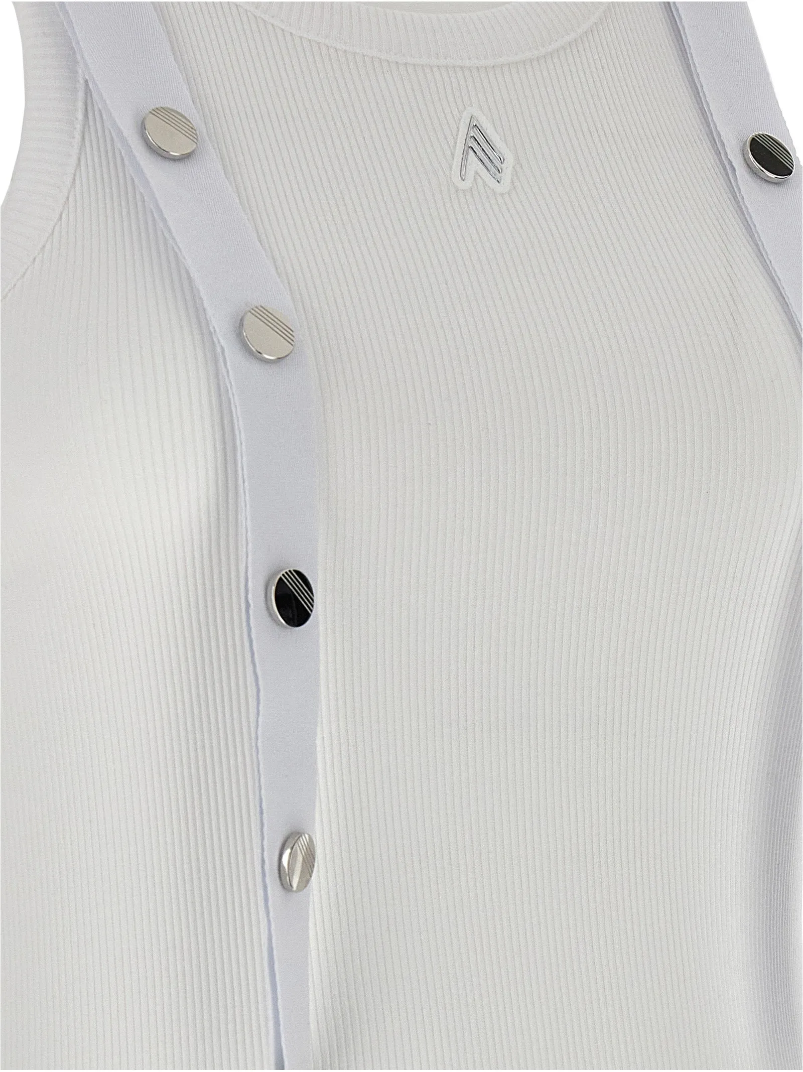 Metal Button Top Tops White