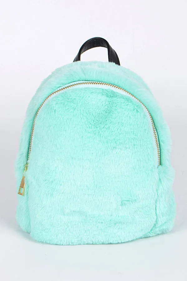 Mint Glam Faux Fur Backpack