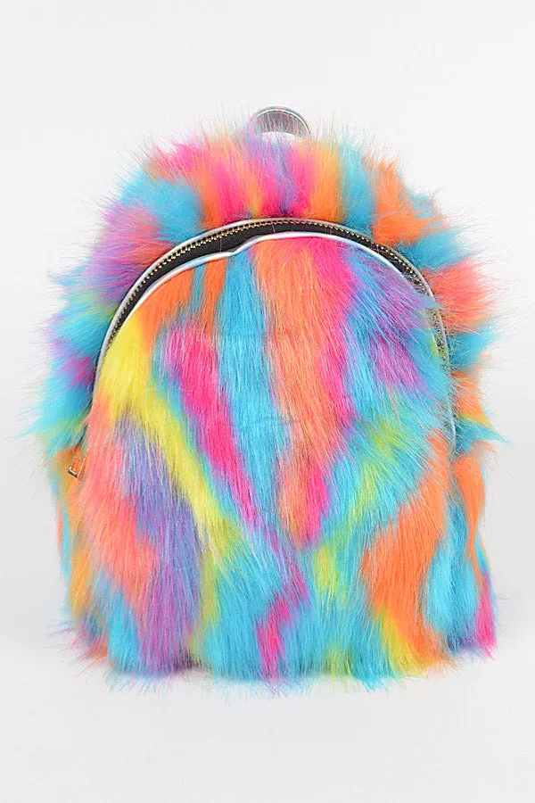 Multi Color Faux Fur Backpack