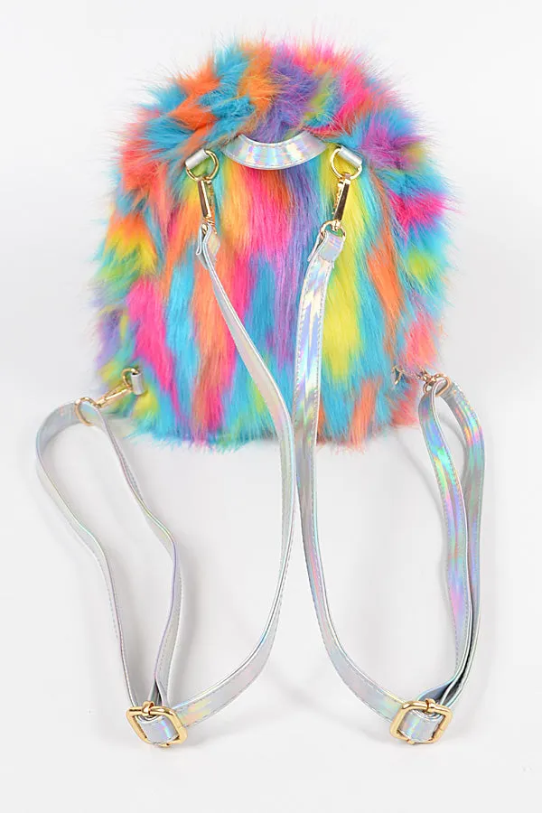 Multi Color Faux Fur Backpack