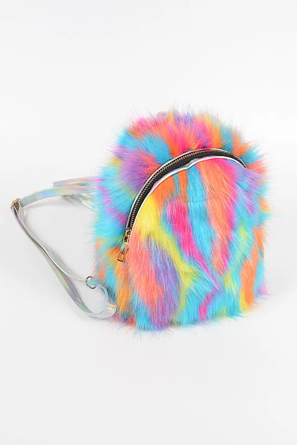 Multi Color Faux Fur Backpack