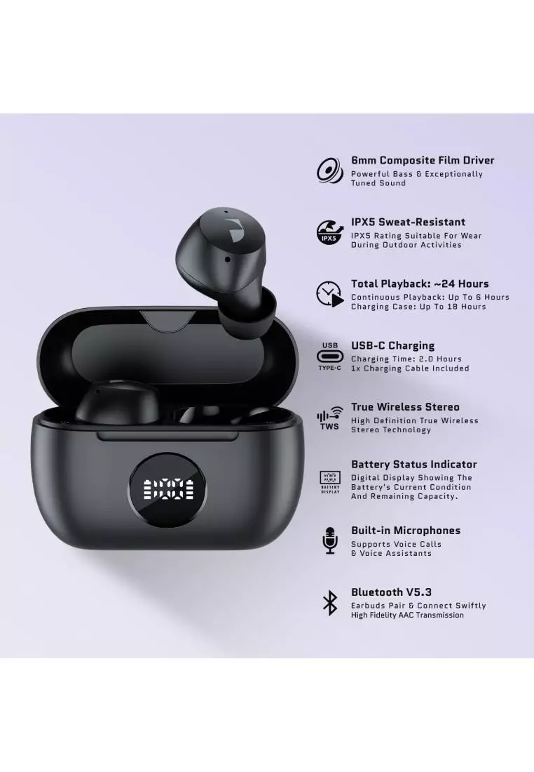 NAKAMICHI Nakamichi N200 Nanobuds True Wireless Earbuds, Black