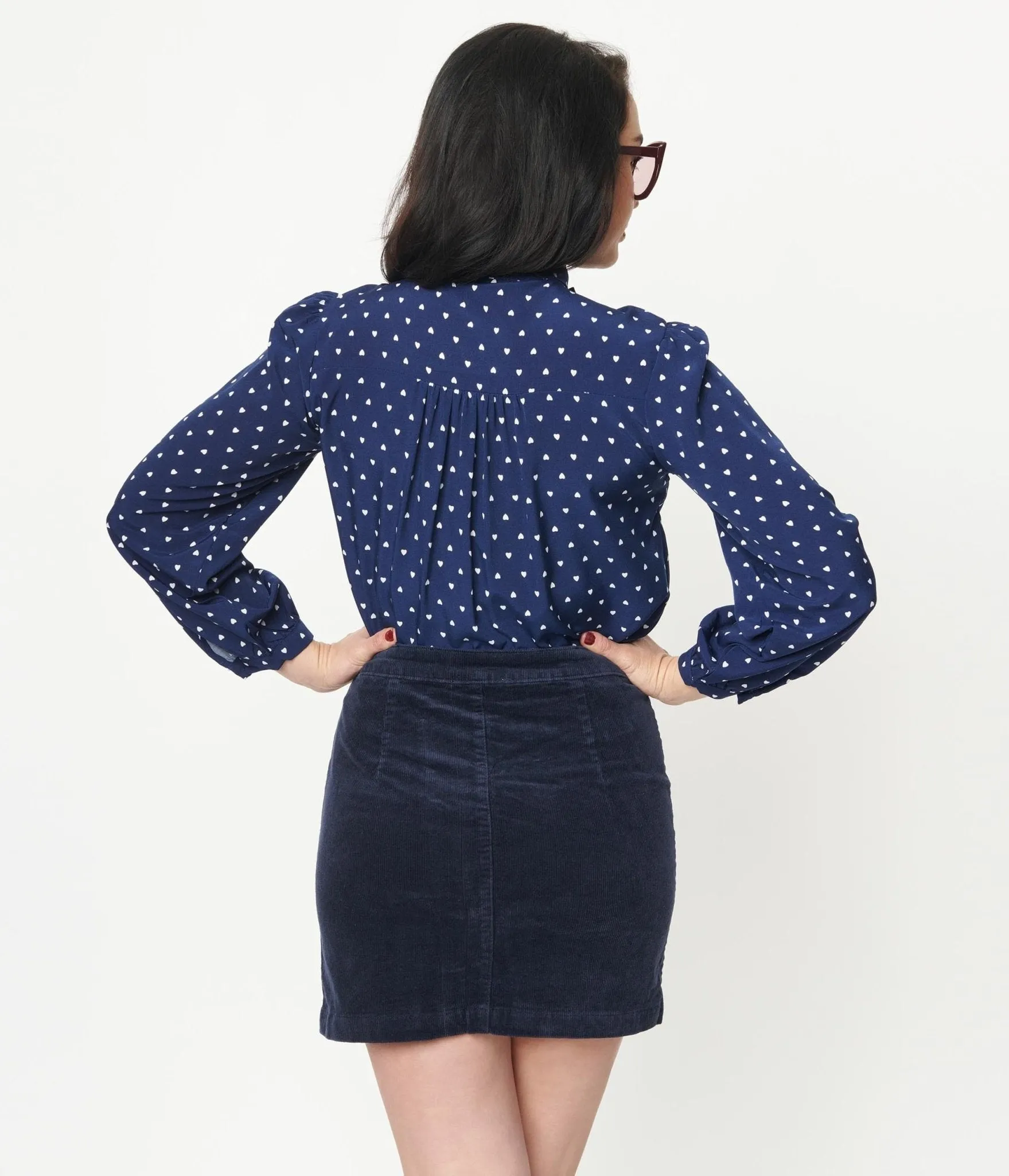 Navy Corduroy Button Up Mini Skirt