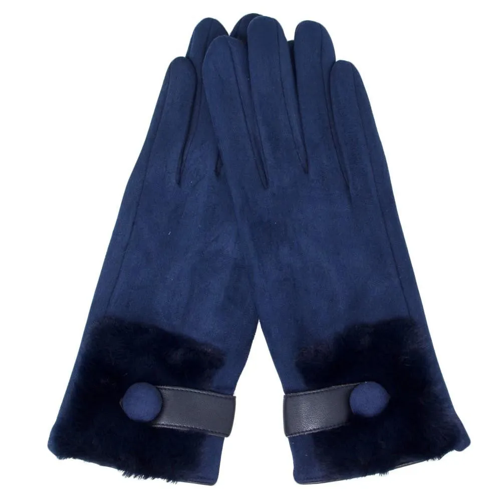 Navy Gloves with Fur