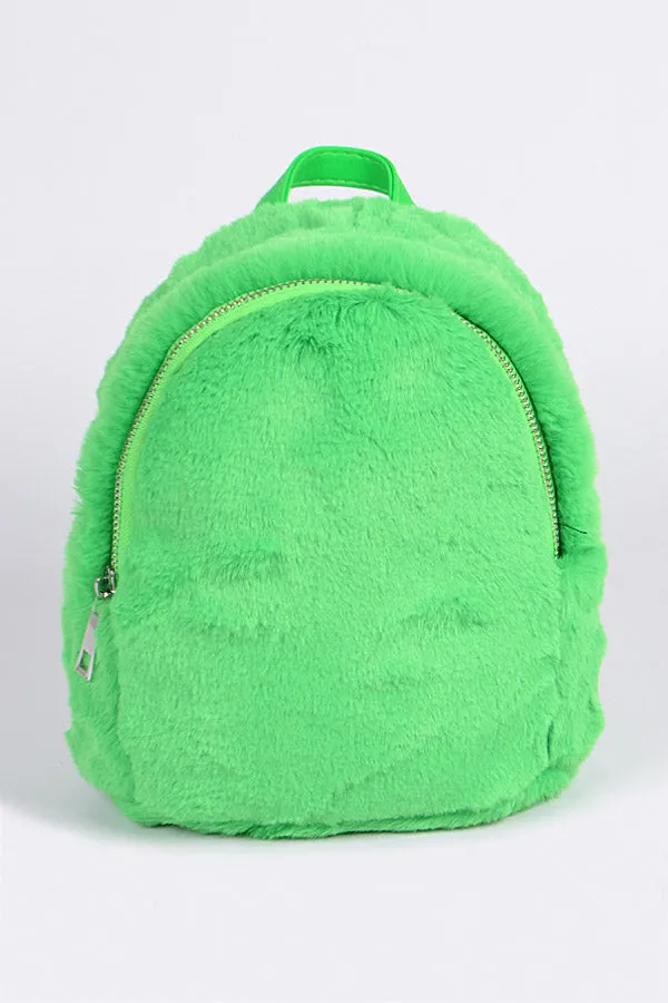 Neon Green Faux Fur Backpack