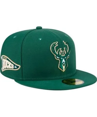 New Era Men's NBA Hunter Milwaukee Bucks Throwback Pennant 59FIFTY Fitted Hat