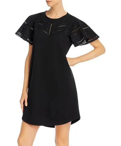 Parker Katrina Womens Ribbed Trim Eyelet Cocktail Dress