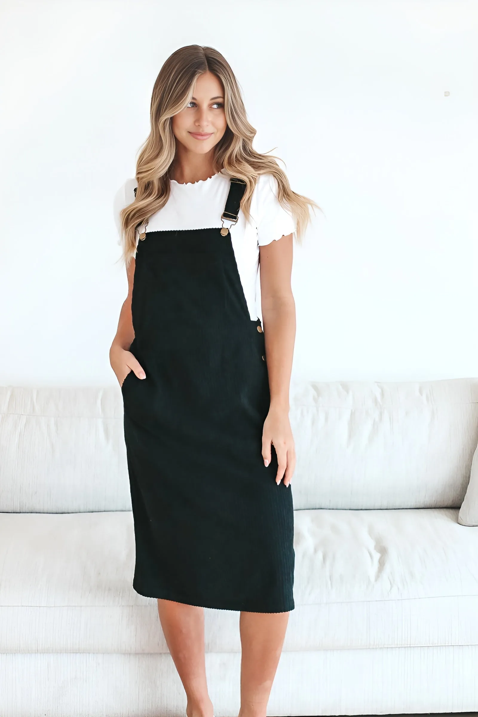 Patty Overall Black Midi Dress