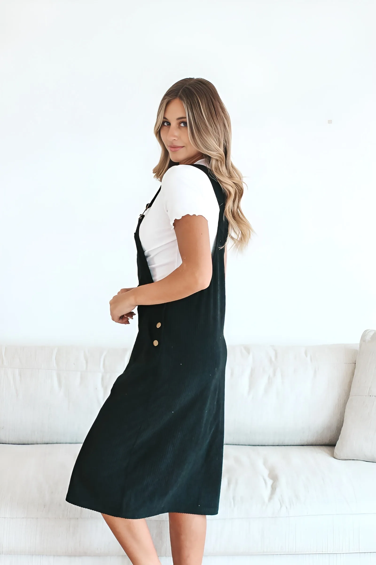 Patty Overall Black Midi Dress