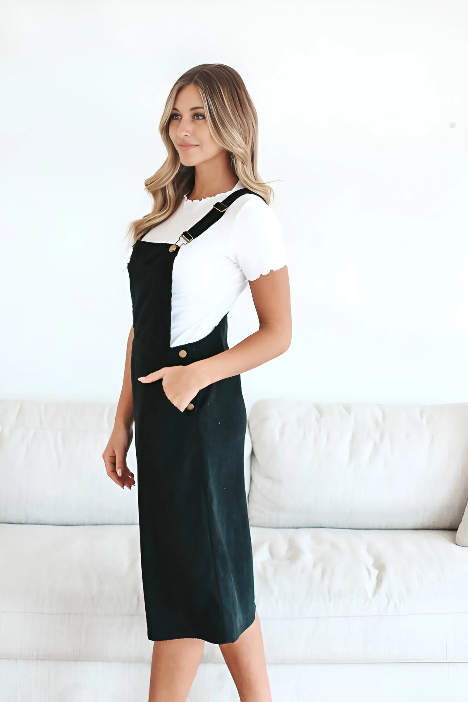 Patty Overall Black Midi Dress