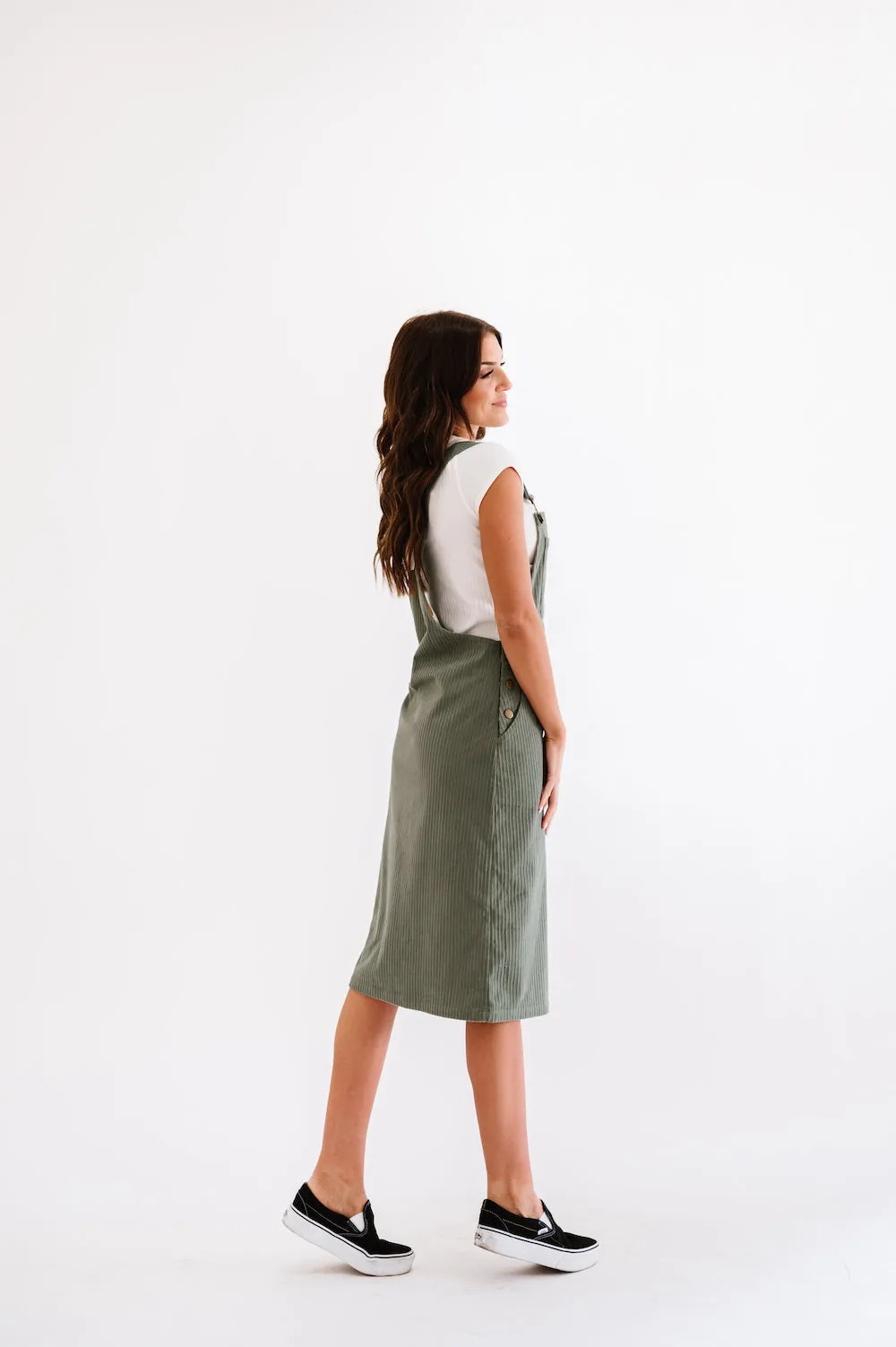 Patty Overall Dress in Sage