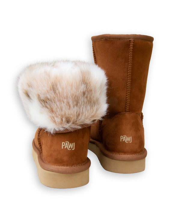 PAWJ Short Boot | Chestnut / Snow Leopard