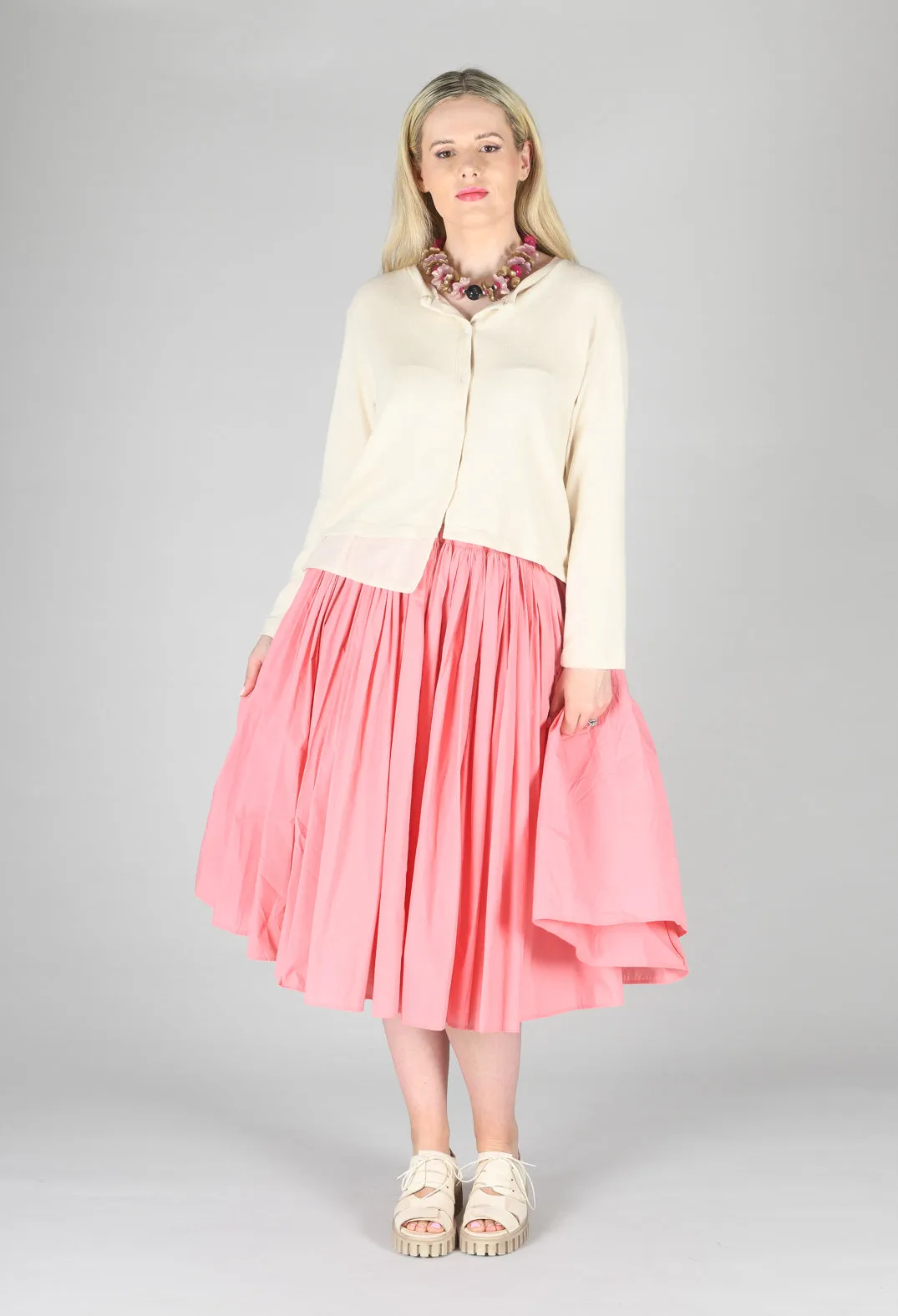 Pleated Midi Skirt in Pink