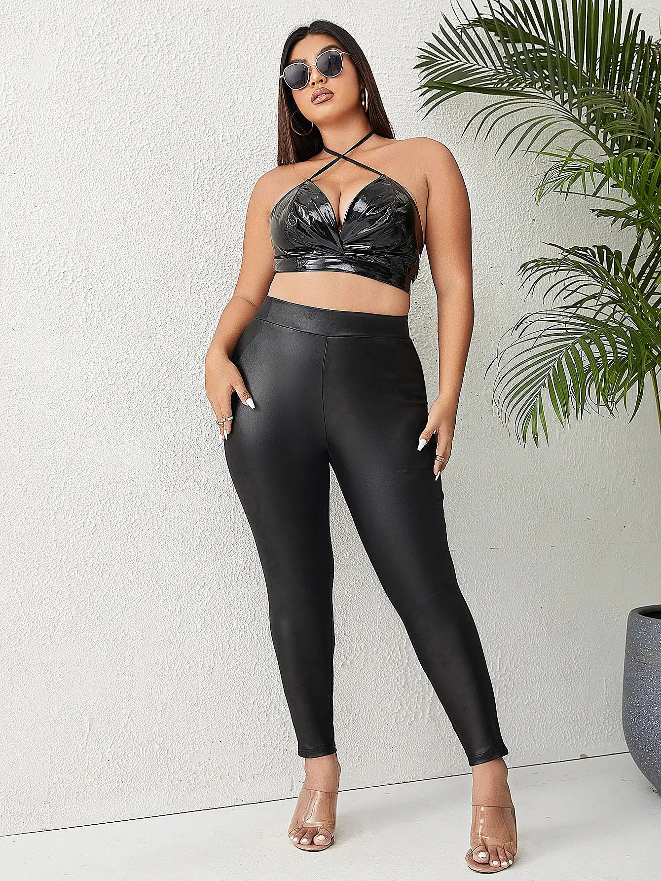 Plus Patched Pocket PU Leather Leggings