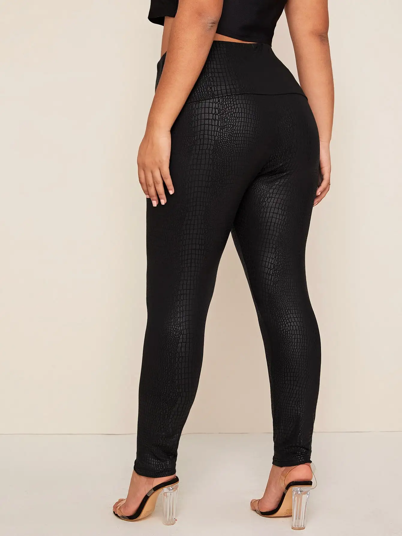 Plus Wide Waistband Crocodile Embossed Leggings