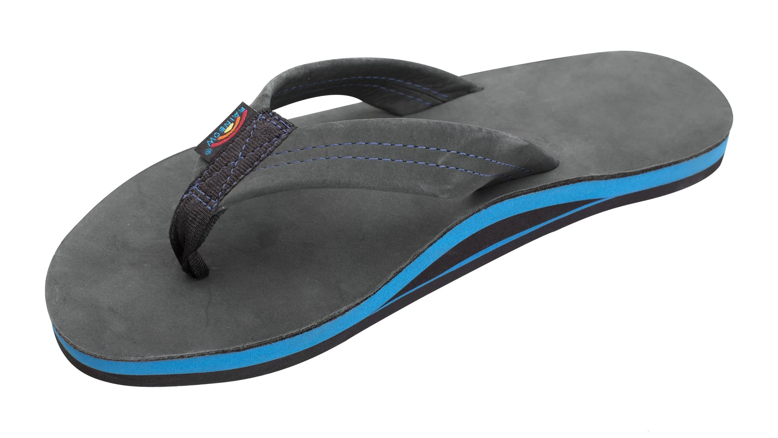 Rainbow Men's Black Leather Sandals Premier Blues - Black Blue midsole