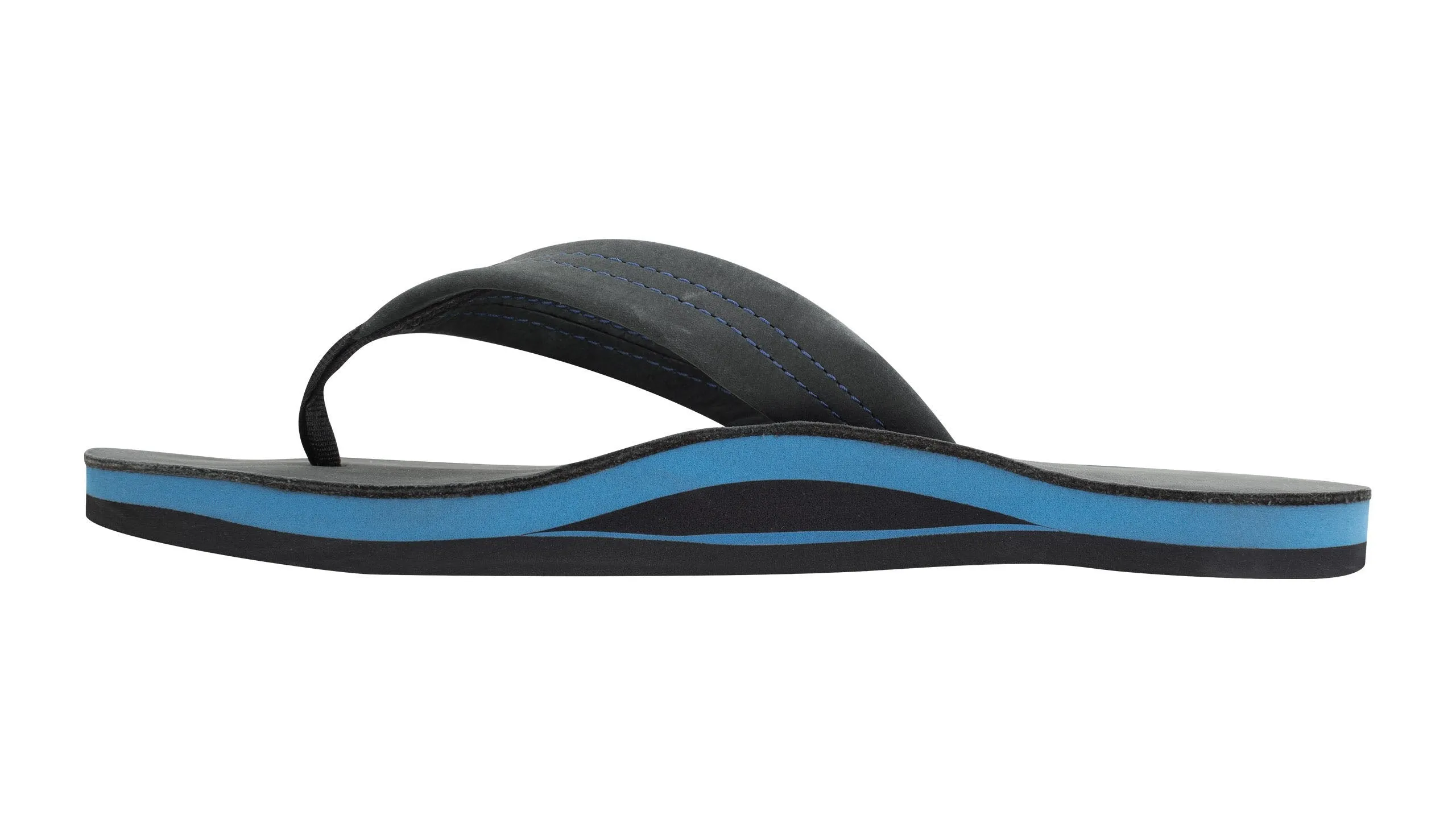 Rainbow Men's Black Leather Sandals Premier Blues - Black Blue midsole