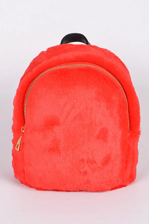 Red Glam Faux Fur Backpack