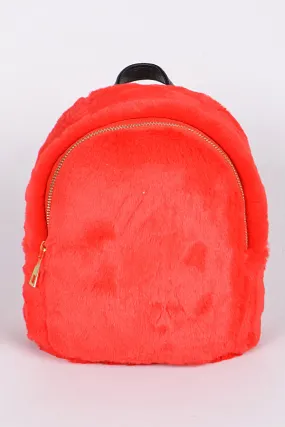 Red Glam Faux Fur Backpack