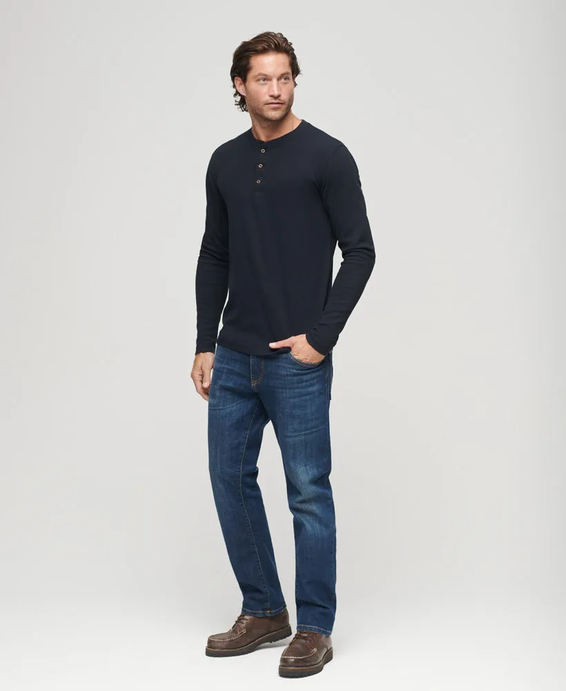 Relaxed Fit Waffle Cotton Henley Top | Eclipse Navy