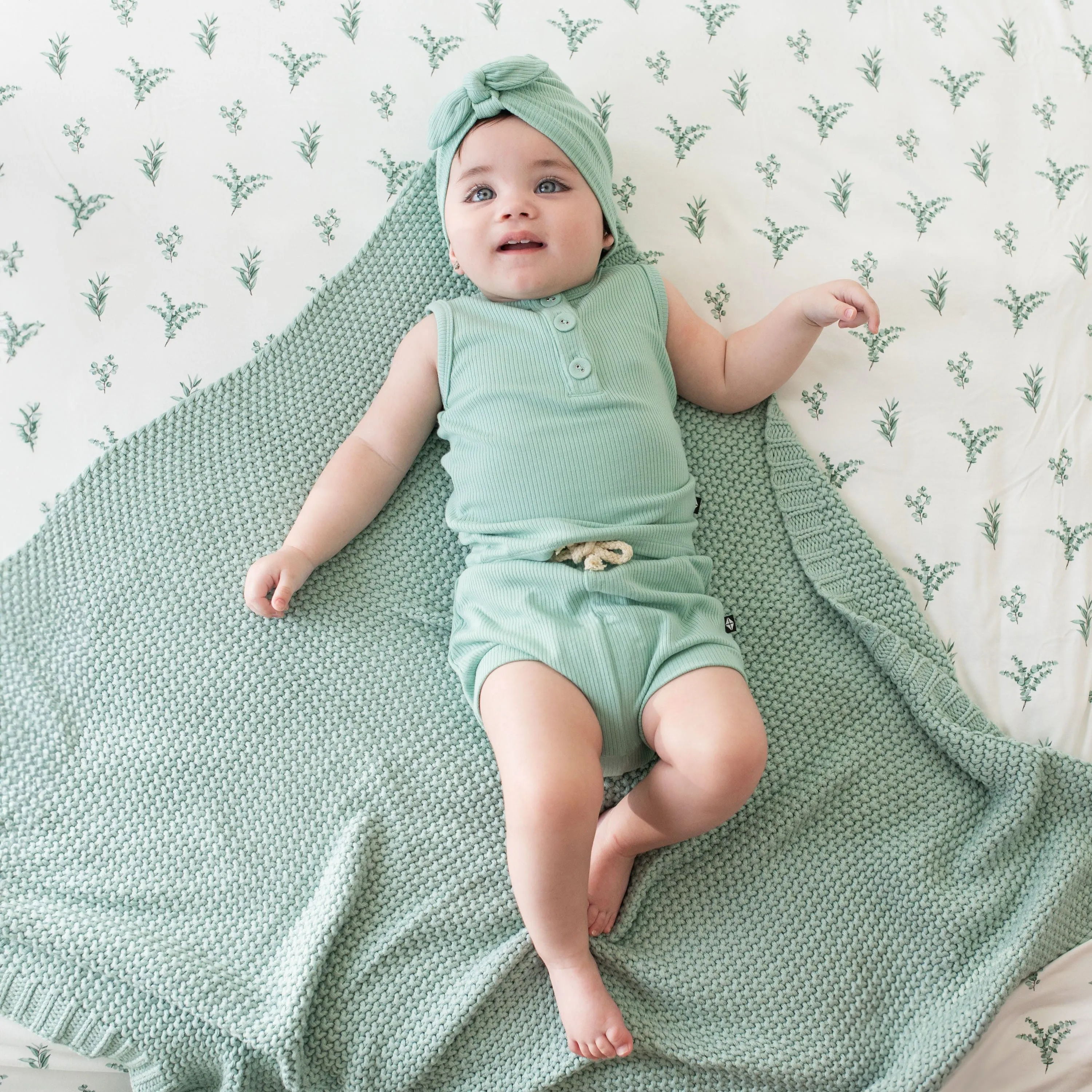 Ribbed Henley Tank Set in Wasabi