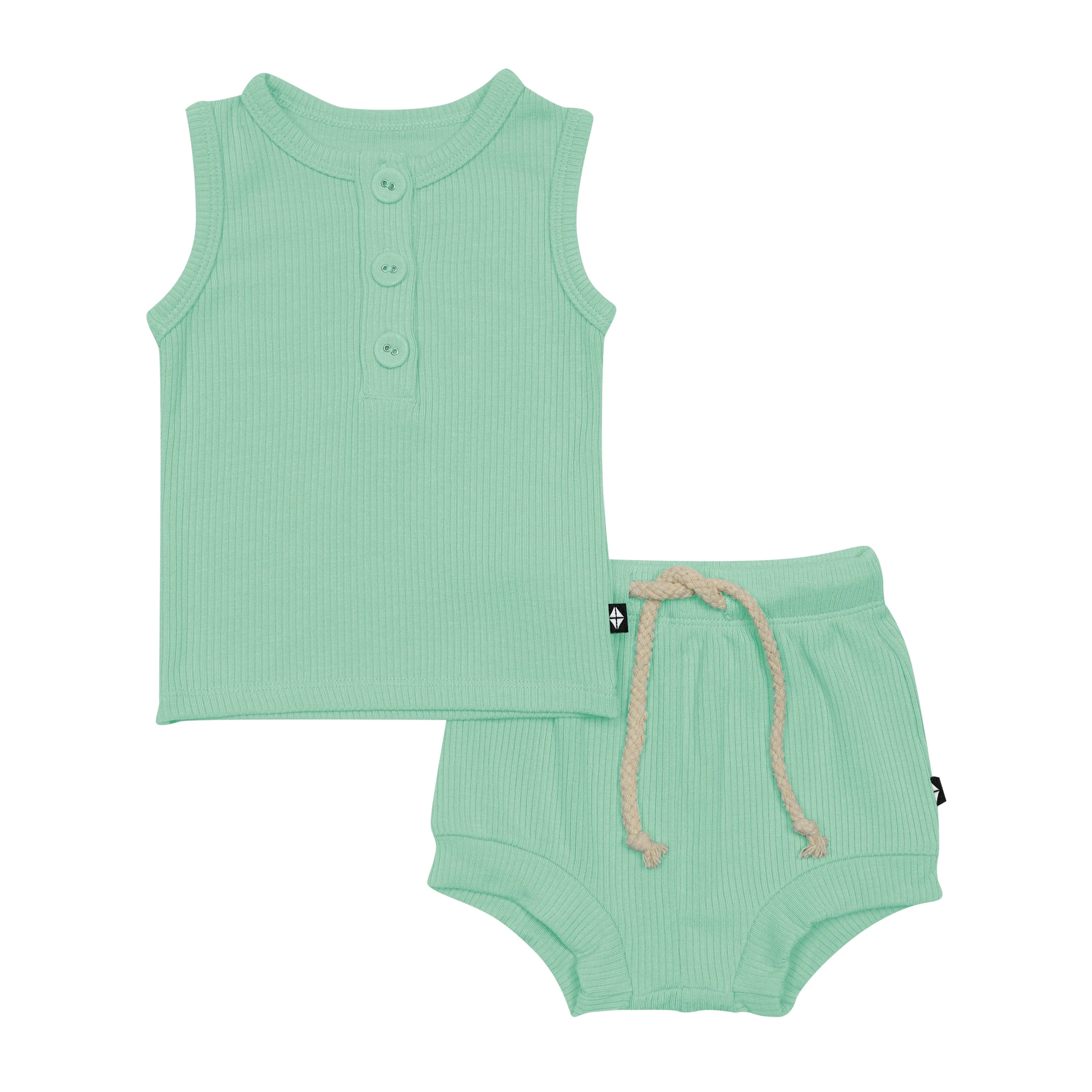 Ribbed Henley Tank Set in Wasabi