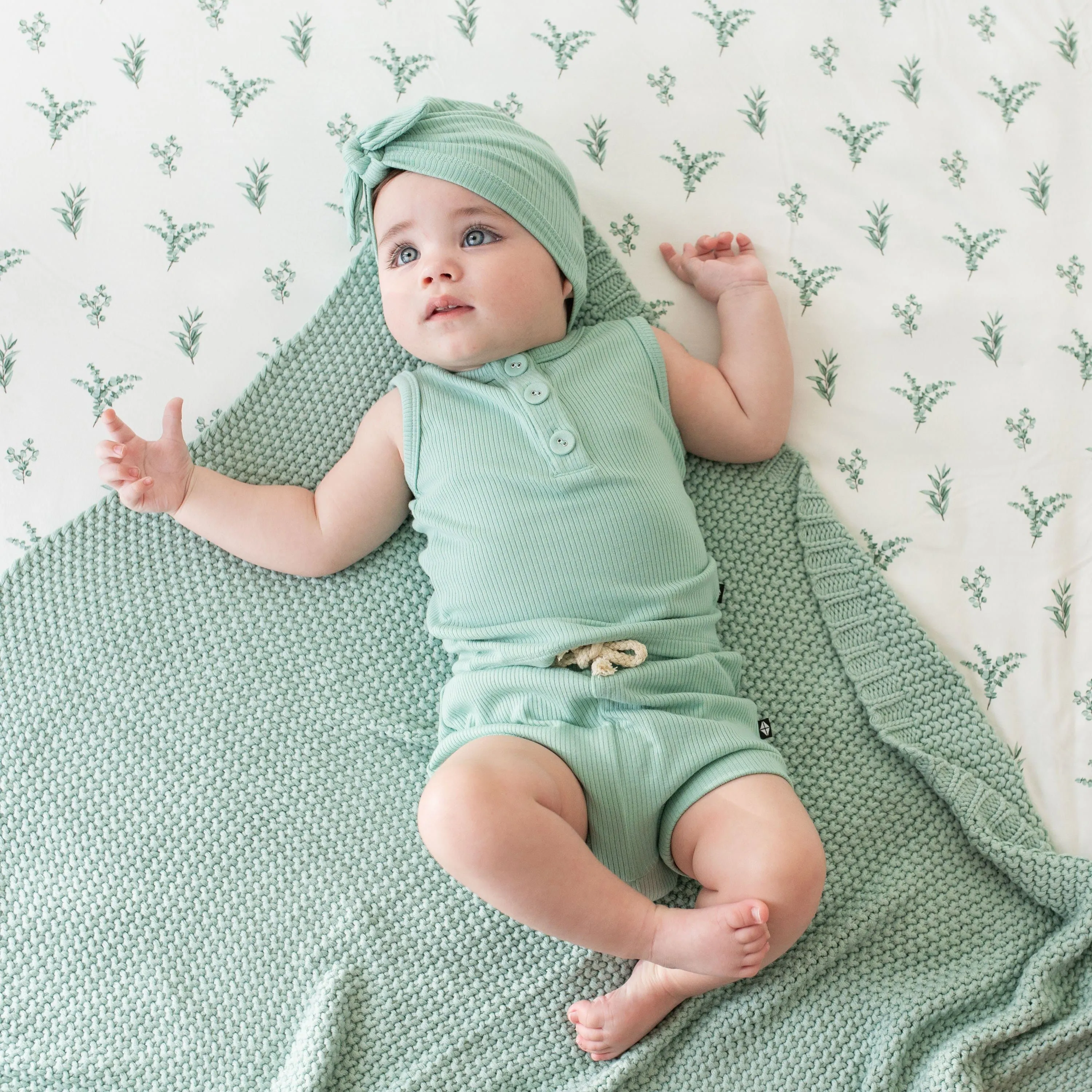 Ribbed Henley Tank Set in Wasabi