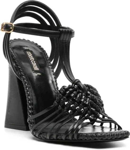 Roberto Cavalli interwoven-straps leather sandals Black