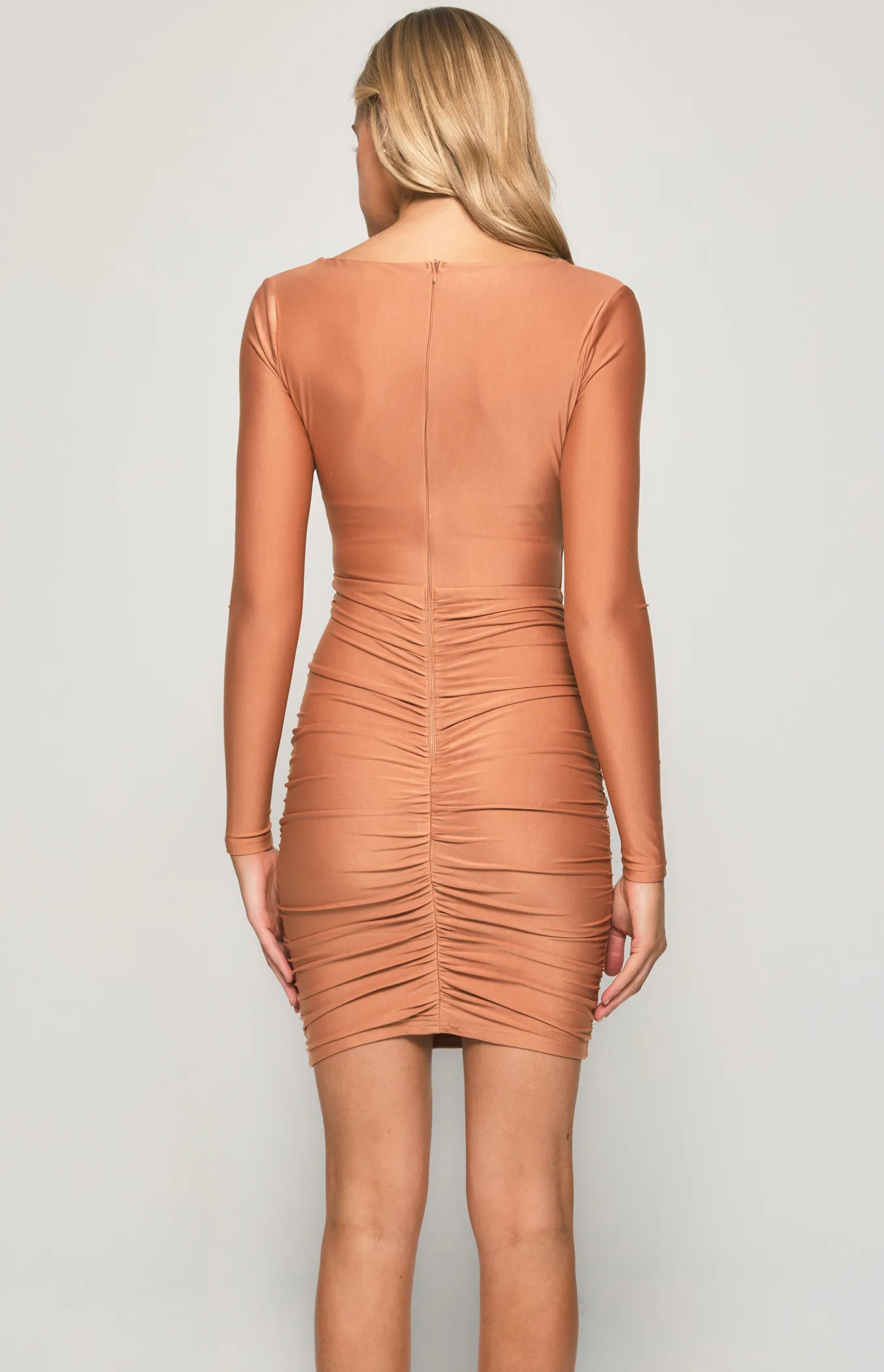 Ruche Mini Dress with Waist Cut Out Detail (WDR511A)