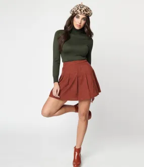 Rust Brown Corduroy Pleated Tennis Skirt