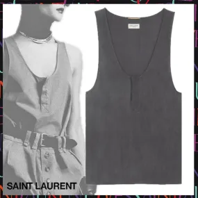 Saint Laurent  |789945Y7I224280 HENLEY TANK IN SILK CREPE DE CHINE