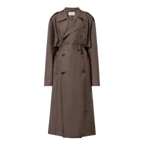 SAINT LAURENT Double-Breasted Belted Trench Coat - Noisette