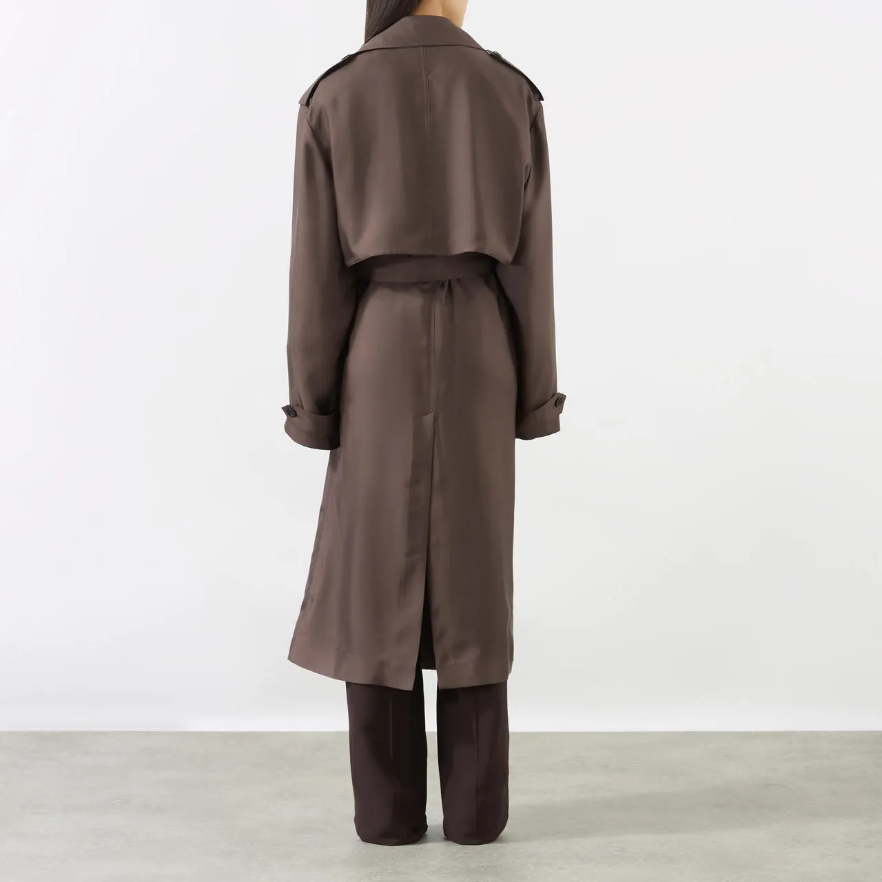 SAINT LAURENT Double-Breasted Belted Trench Coat - Noisette