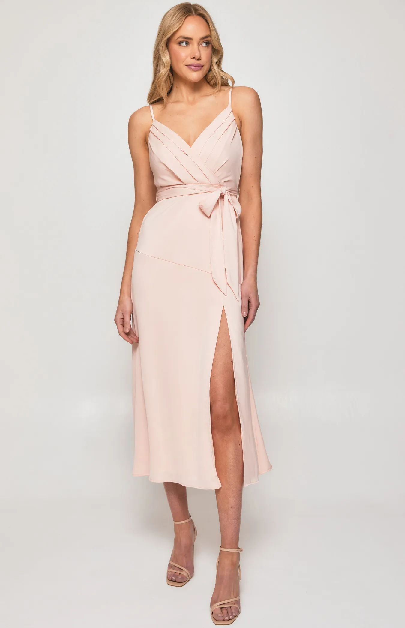 Satin Midi Dress with Pleated Front Detail and Split (SDR1291A)