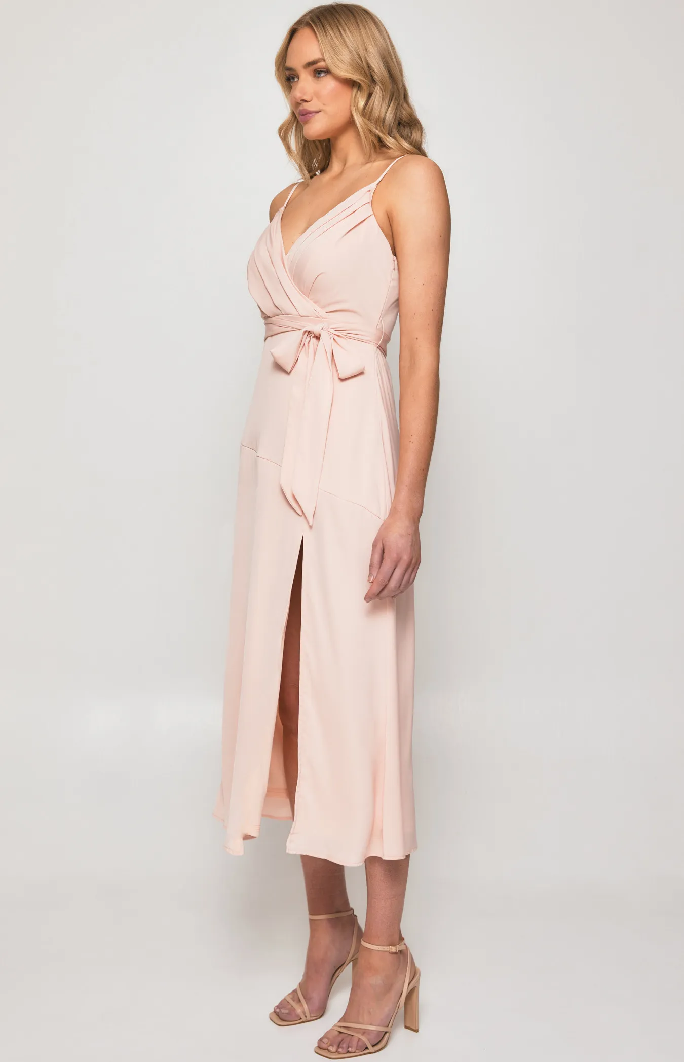 Satin Midi Dress with Pleated Front Detail and Split (SDR1291A)